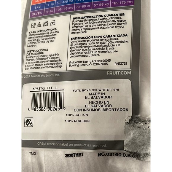 Fruit of the Loom White Tag-less Crew Neck Under T-Shirts Large 14/16 - Picture 8 of 8